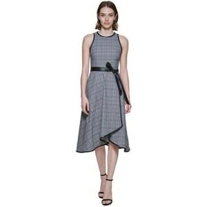 DKNY Womens Faux Leather Trim MIDI Wrap Dress Size 6